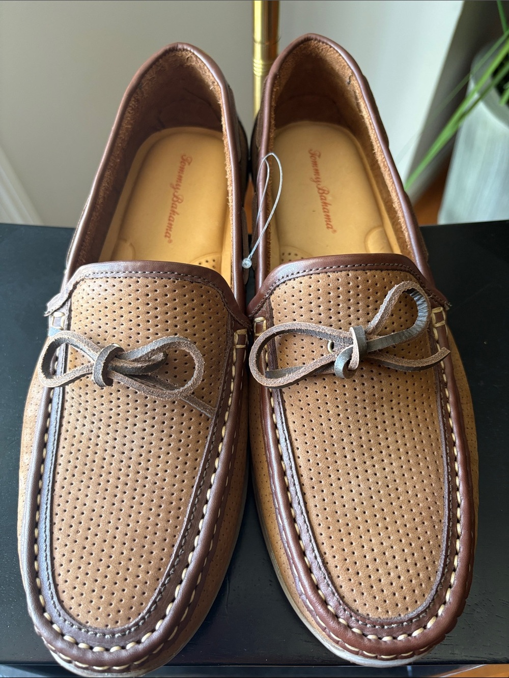 Tommy Bahama Odinn Camp Moc Men's 10W Two-Tone Brown Leather Slip-On Loafers